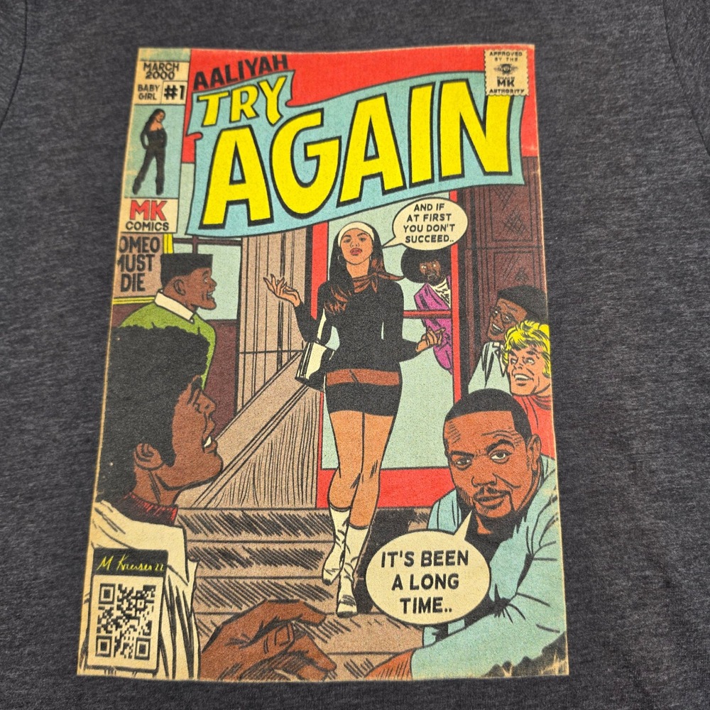 Aaliyah Try Again T-Shirt‎ Small Gray Excellent Comic Graphic